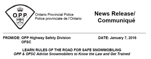 OPP OFSC Joint Statement on Snowmobile Safety